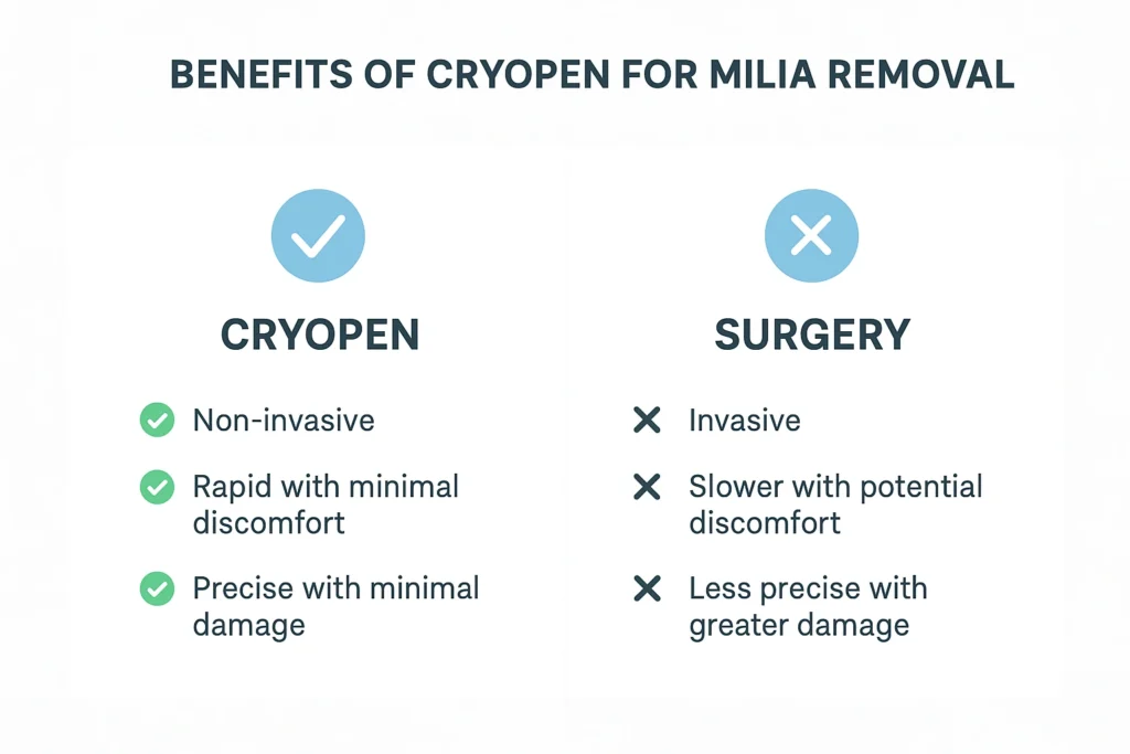 Benefits of cryopen for milia removal Hendon compared to surgical treatments.