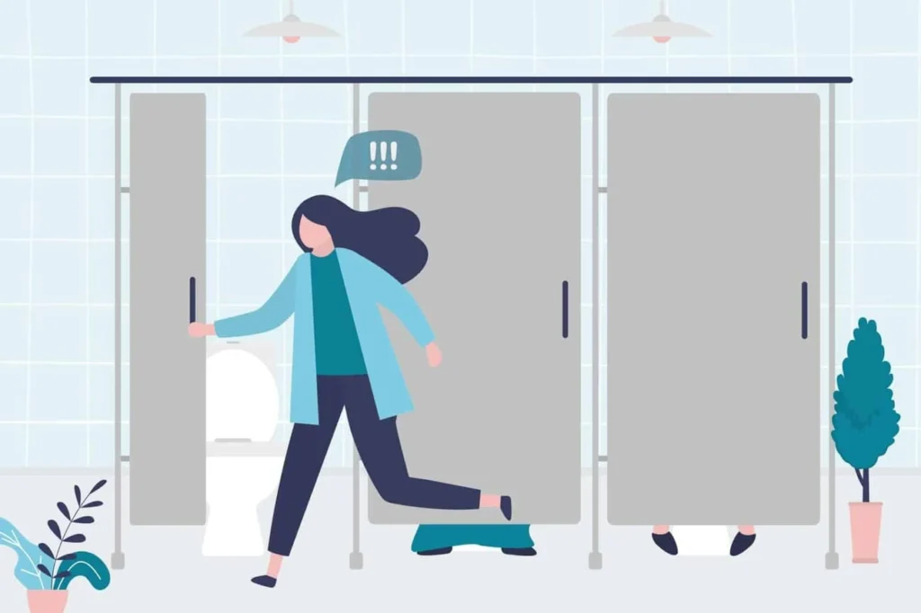 graphic of Urine incontinence Hendon woman running to the toilet.