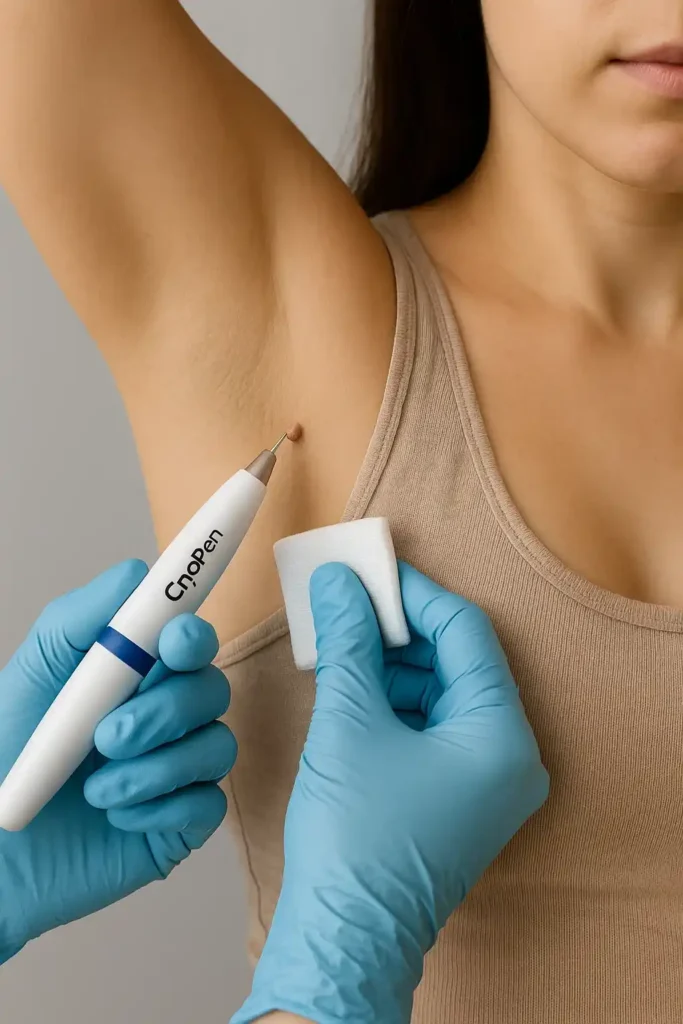 woman having cryopen to remove underarm skin tags Hendon