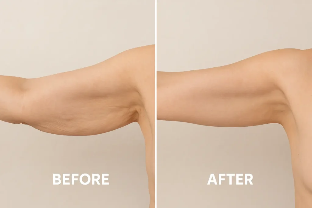 Picture of LA LIPO Hendon before and after results of skin tightening treatment on the upper arms.